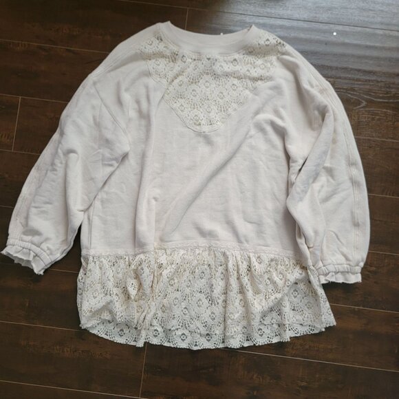 Free People Belle Sweatshirt Womens S Boho Chic Lace Contemporary Whimsical - Picture 3 of 8